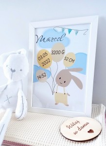 Metryczka królik w odcienieach beżu BOY-chłopiec