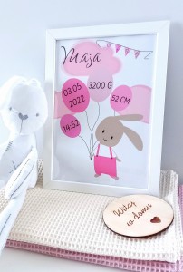 Metryczka królik różowy GIRL- dziewczynka 